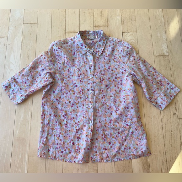 Saks Fifth Avenue Real Clothes 100% Cotton Floral Button Women’s Blouse Size 14 - Picture 12 of 14